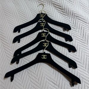 CHANEL Black Velvet Hangers with Gold CC Logos - Set of 5